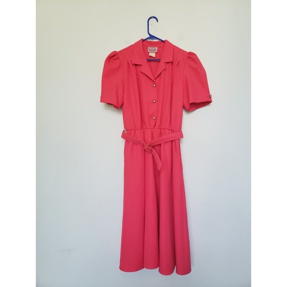 California Looks Dresses & Skirts - VTG California Looks Women 12 Retro Dress Hot Pink Button Accent Belt Cap Sleeve